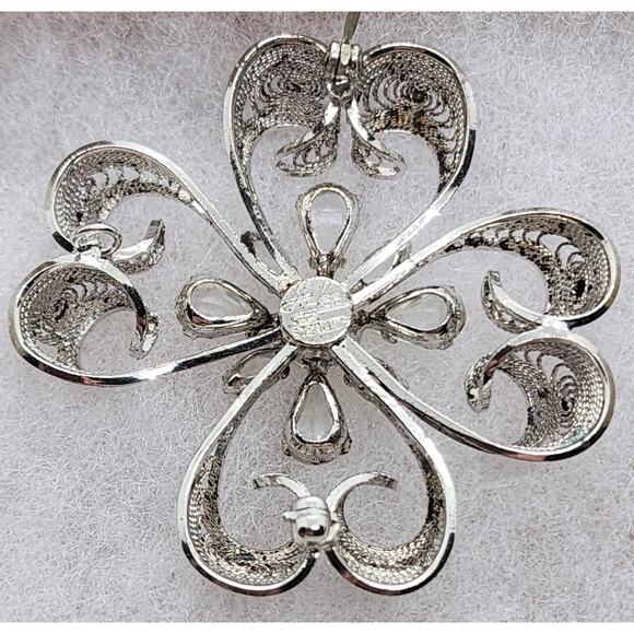 BROOCH/PIN-AM LEE-Vintage-Filigree-Sterling-Rhinestones - Picture 10 of 12